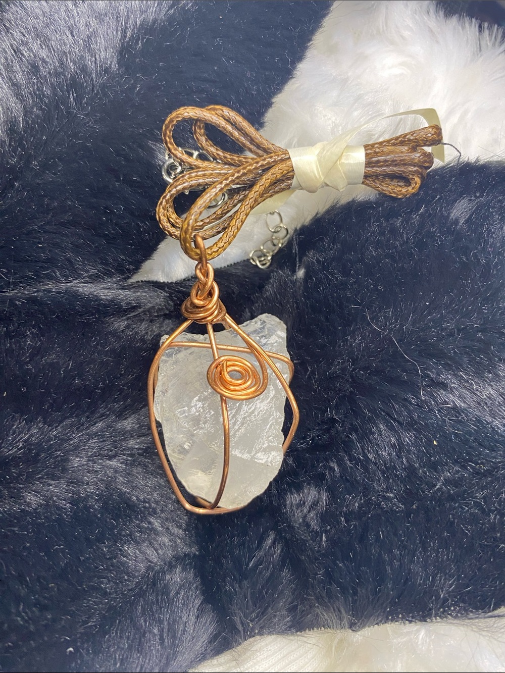 Handcrafted Copper Wire Wrapped Clear Quartz Pendant Necklace